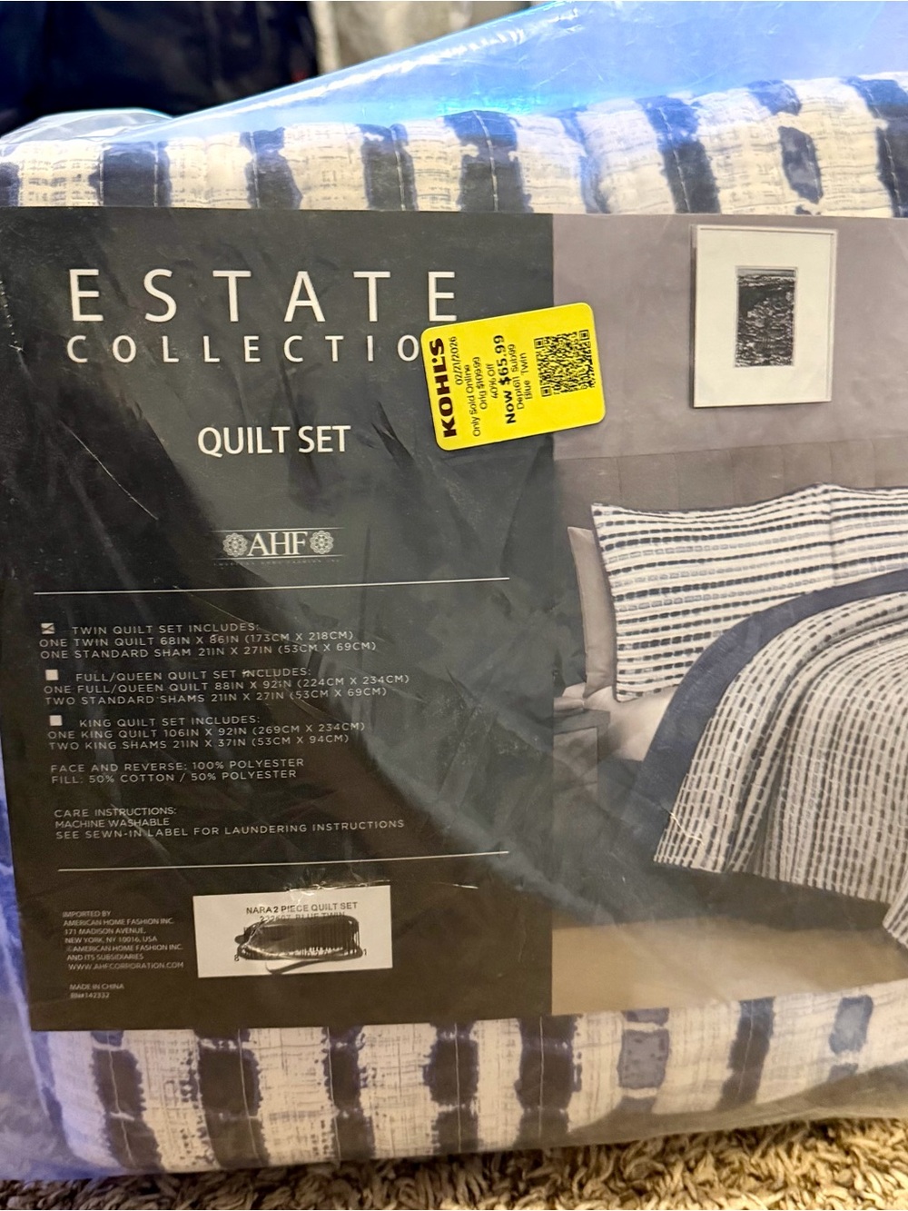 Estate Collection Blue and White Quilted Bed Twin